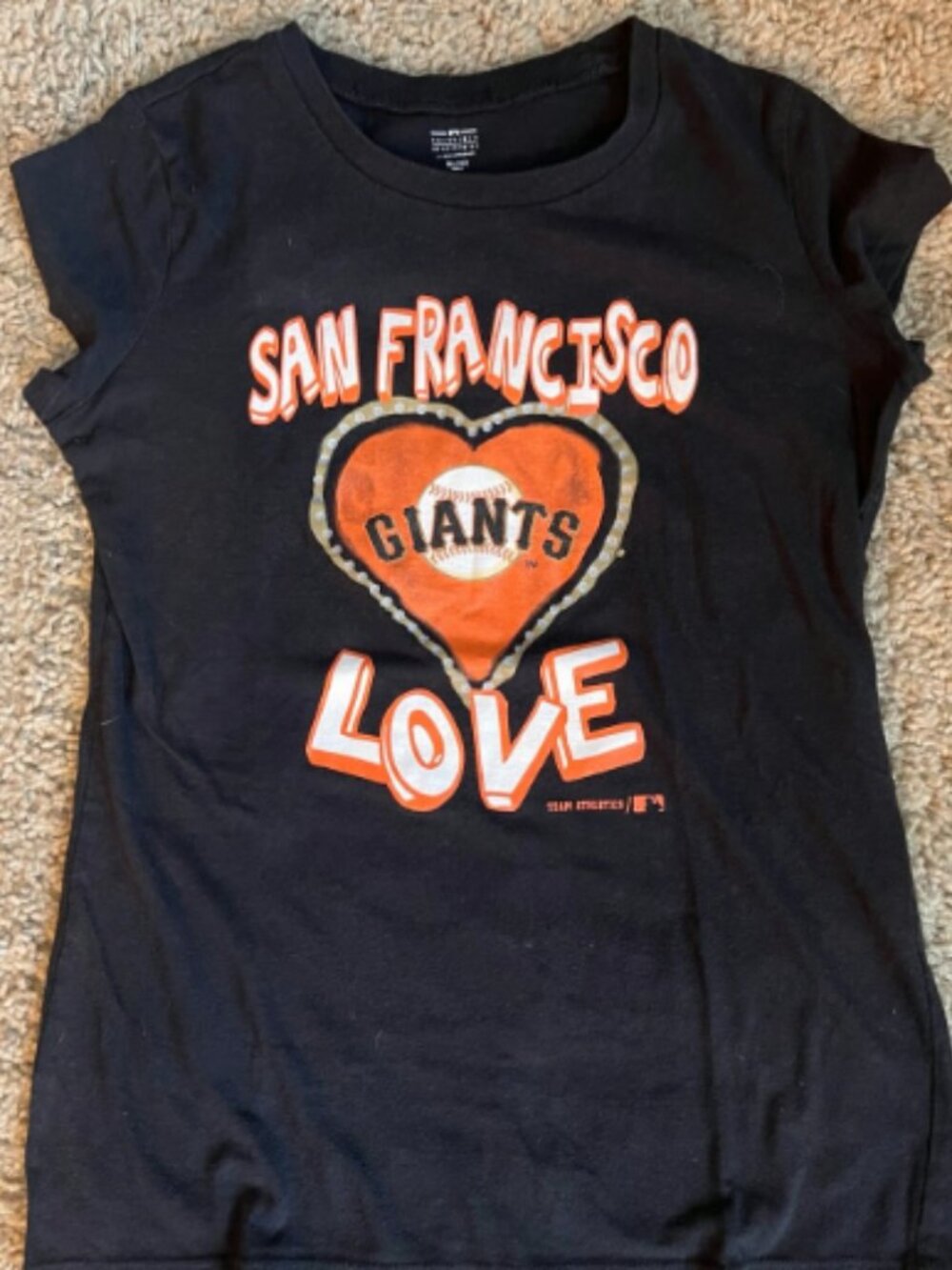 SF Giants Baby Tee Girls XL Womens S Black Fan Shirt Team Athletics MLB